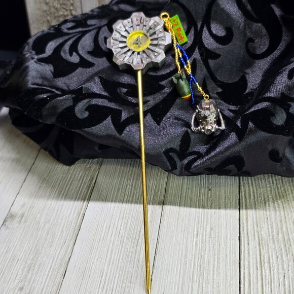 Handmade Fallout Vault Inspired Hair Stick Helmet, Mini Nuke, and +2 Rad Charms - Picture 5 of 14
